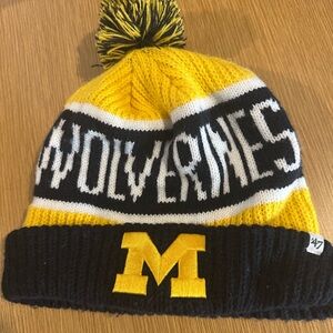 ‘47 University of Michigan  Wolverines Knit Beanie Hat Gold & Navy One Sz Adult